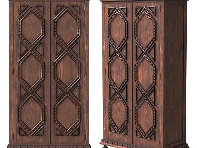 Elegant Classic Double Door Wooden Decorative Cabinet With Intricate Carved Patterns 3d model