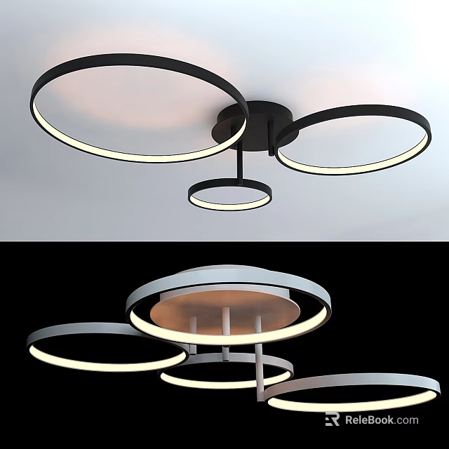 Modern Sleek Ceiling Light with Multiple Circular Rings and LED Illumination Design 3d model 