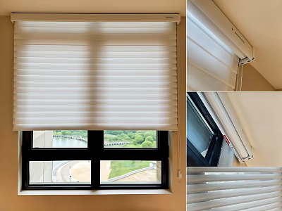 White Modern Roller Blinds for Indoor Window with Scenic View and Sleek Installation 3d model