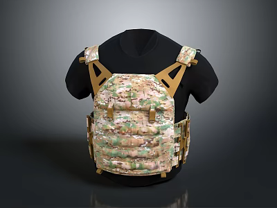 Camouflage Tactical Vest For Outdoor Life With Utility Pockets And Shoulder Straps 3d model