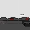 Modern L Shaped Gray Multi Seater Sofa With Red Cushions And Side Table 3d model