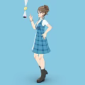 Woman with Pigtails in Blue Plaid Dress Holding Magic Wand and Black Boots