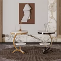 Modern Stylish Side Tables With Marble Tops And Gold Silver Metal Frames 3d model
