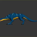 Blue And Yellow Fantasy Reptilian Creature 3D Model With Open Mouth Sharp Teeth Standing Pose
