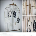 Rustic Birdcage Hanging Decor With Black White Photos Cards And Clothespins