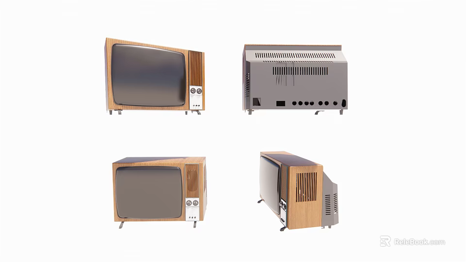 Vintage Television Sets With Wooden Frames Showcased From Multiple Angles 3d model