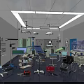 Professional Operating Room Setup With Surgical Lights Hospital Bed And Medical Equipment