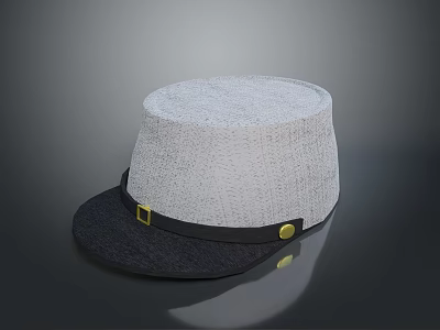 Gray Fabric Hat with Black Brim and Black Band Featuring Gold Buttons 3d model