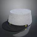 Gray Fabric Hat with Black Brim and Black Band Featuring Gold Buttons