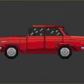 Red Pixel Art Vintage Sedan 3D Rendered with Classic Design and Shiny Finish