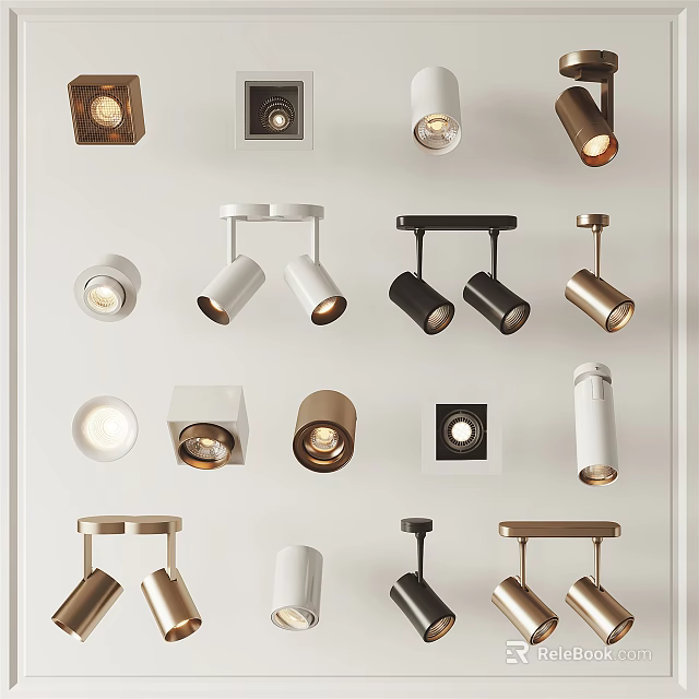 Modern Downlights And Spotlights With Various Styles Metal Designs Neutral Colors For Home Decor 3d model 