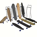Various Colored Skateboards With Metal Stands For Outdoor Sports Equipment