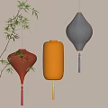 Colorful Hanging Lanterns in Red Yellow Blue with Bamboo Branch Decor