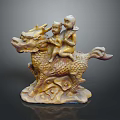 Traditional Chinese Qilin Sculpture With Two Children Riding On Cloud Patterned Base