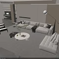Modern Living Room Interior With Light Colored Sofa And Round Coffee Tables Set 3d model