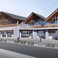 Modern Traditional Architectural Exterior Featuring Symmetrical Roof Glass Windows And Plaza Area