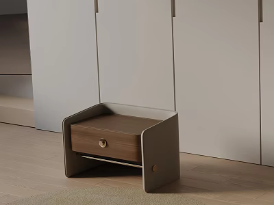Modern Minimalist Bedside Table With Single Wooden Drawer Gray Frame And Functional Storage For Bedroom 3d model
