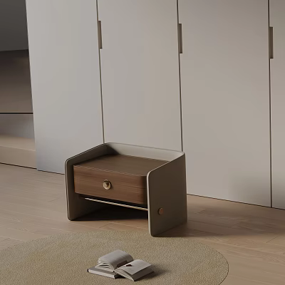 Modern Minimalist Bedside Table With Single Wooden Drawer Gray Frame And Functional Storage For Bedroom 3d model