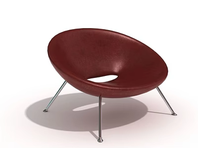 Dark Red Leather Single Armchair With Round Design And Metal Legs 3d model