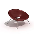 Dark Red Leather Single Armchair With Round Design And Metal Legs