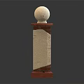 Symmetrical Decorative Railing with White Spherical Tops Red Edges and Beige Panel Architectural Decor Piece
