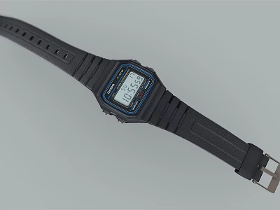 Digital Watch With Black Rubber Strap Square Dial And Clear Digital 3d model