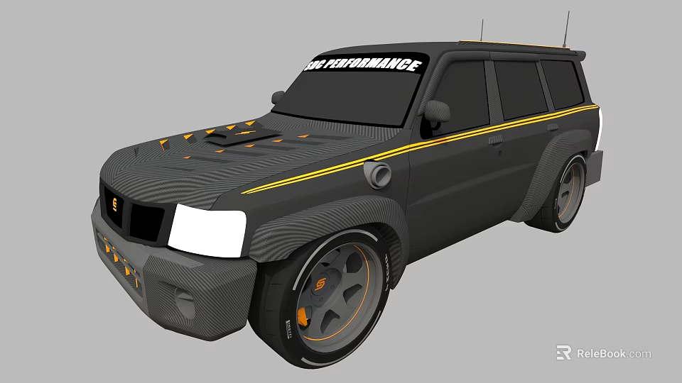 Black Off Road SUV With Yellow Stripes Top Performance And Sporty Wheels 3d model 