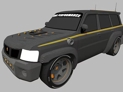 Black Off Road SUV With Yellow Stripes Top Performance And Sporty Wheels 3d model