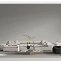Modern Sofa and Coffee Table Set With Marble Tabletop Fabric Pillows and Side Table 3d model