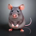 Gray Mouse Standing Upright with Large Pink Ears and Pink Paws on Black Background