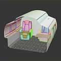 Small Cabin Interior Design With Pink Seats And White Curved Structure 3d model
