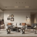 Modern Living Dining Room Interior With Sofa Coffee Table Wall Art Floor Lamp And Decorative Plants