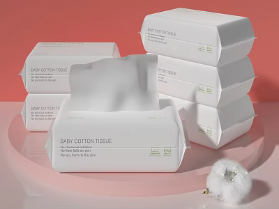Baby Cotton Tissue Display With Multiple Packs And Cotton Ball 3d model