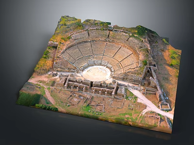 Ancient Amphitheater Ruins With Circular Stone Seats And Historical Archaeological Terrain 3d model