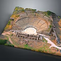 Ancient Amphitheater Ruins With Circular Stone Seats And Historical Archaeological Terrain