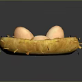 Natural Bird Nest With Three Peach Eggs In Yellow Straw Structure 3d model