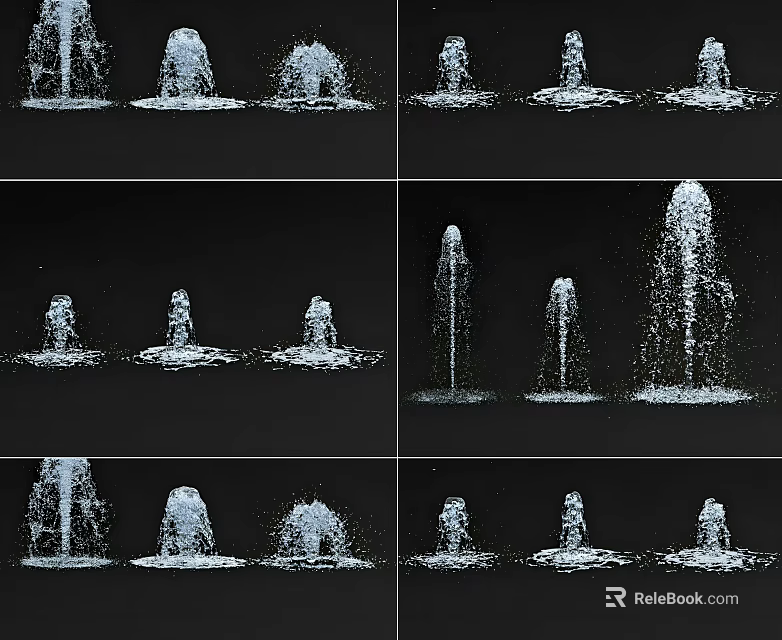 Square Landscape Showcasing Multiple Fountains with Various Dynamic Water Flow Patterns 3d model 