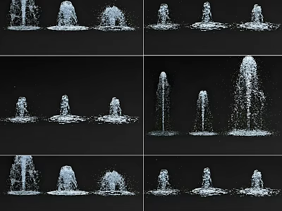 Square Landscape Showcasing Multiple Fountains with Various Dynamic Water Flow Patterns 3d model