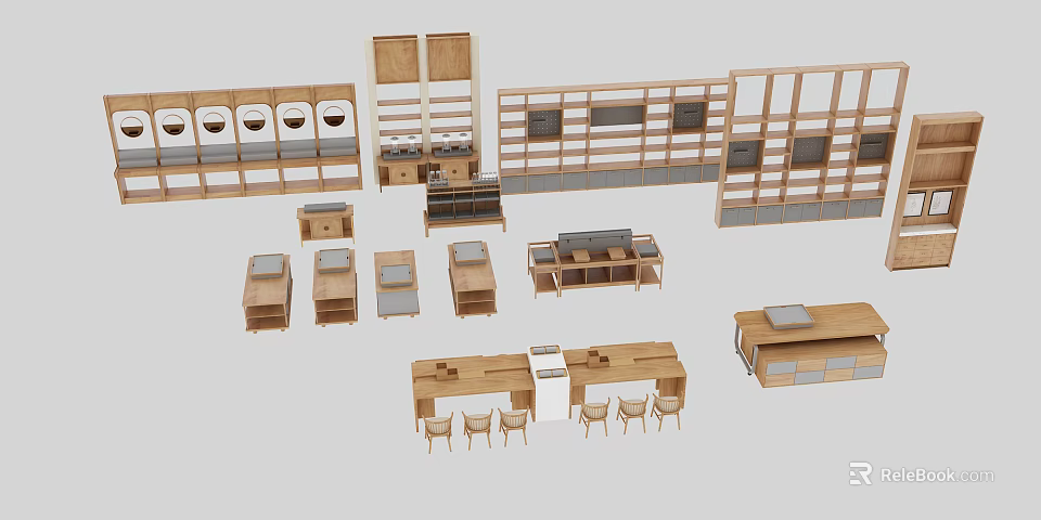 Modern Wooden Display Shelves With Various Designs For Retail Stores 3d model 