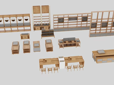 Modern Wooden Display Shelves With Various Designs For Retail Stores 3d model