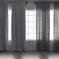 Elegant Gray Linen Window Curtains With Modern Floor Length Drape Design 3d model