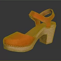 Stylish Orange Leather Sandals With Block Heel And Ankle Strap Platform Design 3d model