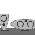 Silver Contemporary Speakers With Triangular Base Single Speaker And Oval Base Dual Speakers Design