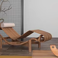 Wooden Lounge Chair With Curved Woven Structure Grid Wall And Tree Branch Decoration
