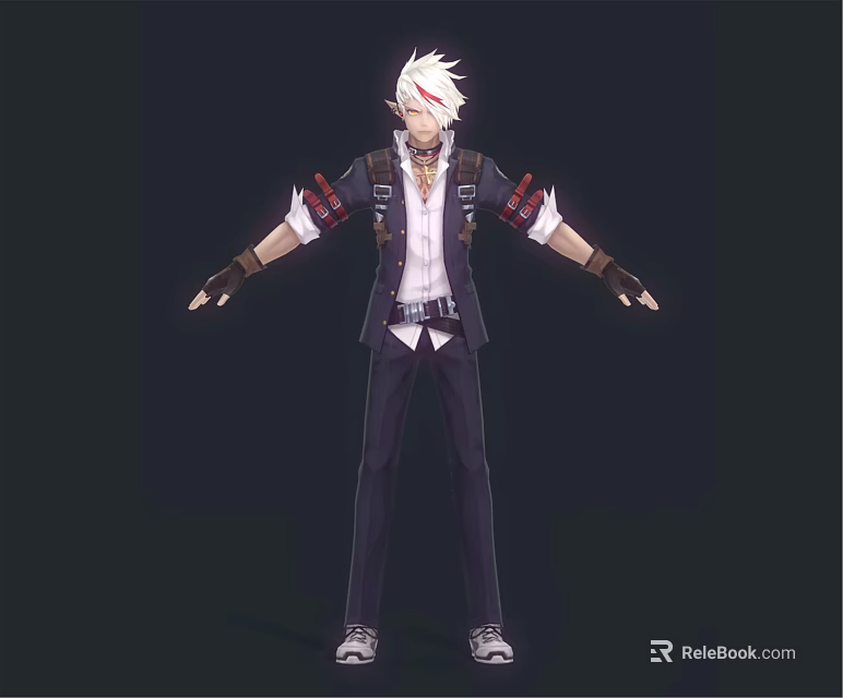 White Haired Character In Suspenders With Arm Guards And Open Arms Stance 3d model 