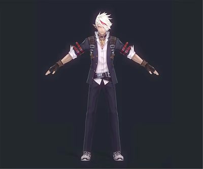 White Haired Character In Suspenders With Arm Guards And Open Arms Stance 3d model