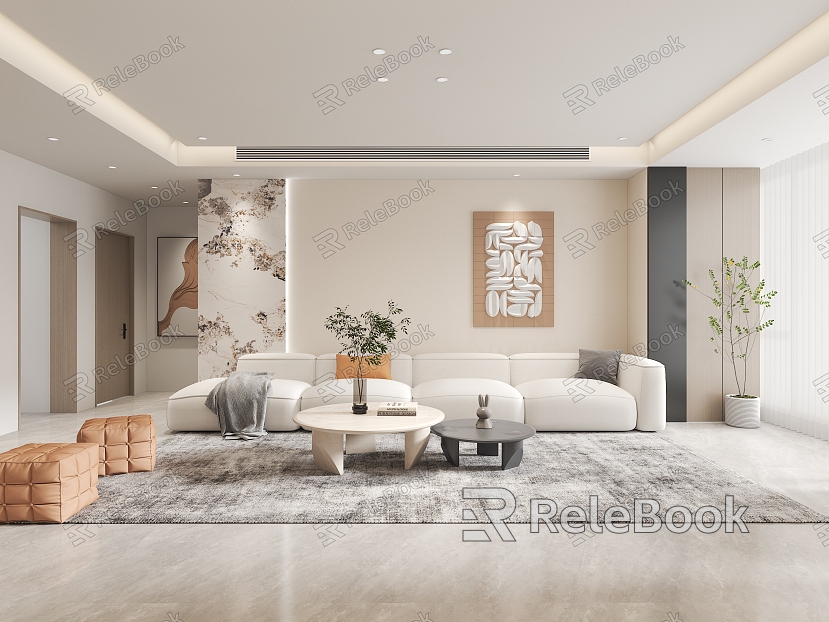 Home Living Room Sofa Coffee Table Combination Single Sofa Lazy Sofa Potted Vase Decoration Hanging Painting model