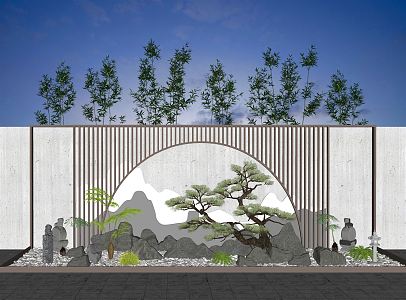 New Chinese style landscape sketch courtyard landscape 3d model