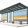 Modern Bus Shelter With Canopy Large Screens Benches And Blue Accents