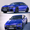 Blue Mercedes AMG Sports Car With Sleek Exterior And Four Door Coupe Design